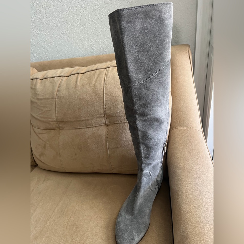 Gray Suede Knee-High Women's Boots